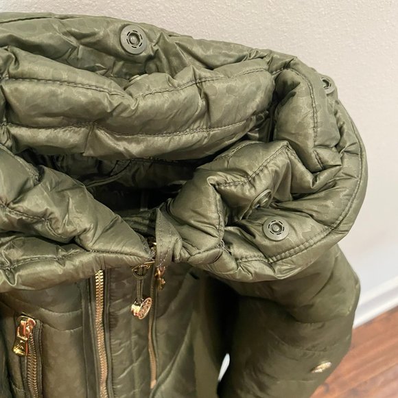 Michael Kors Michael Faux-Fur-Trim Hooded Mixed-Media Puffer Coat in Green XXL - Picture 10 of 15